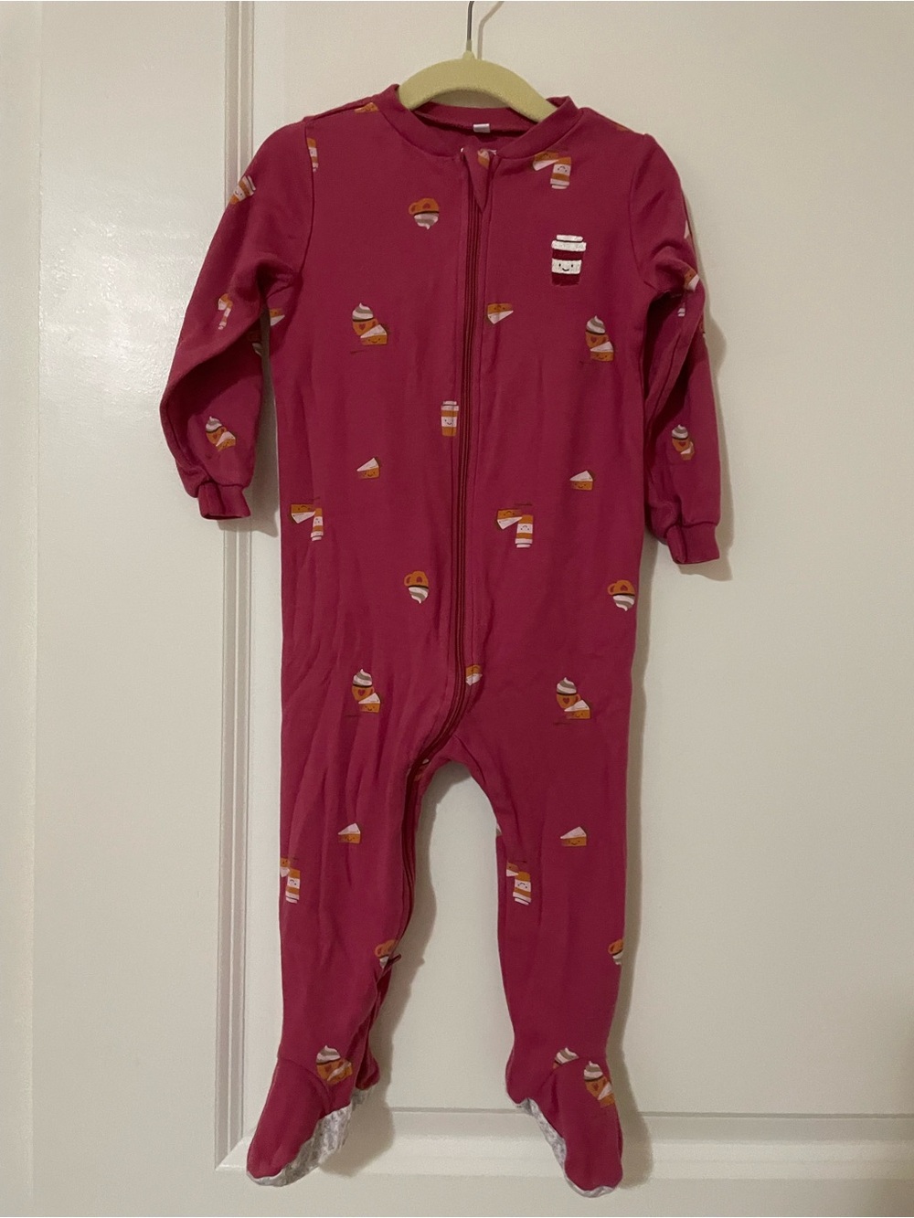 Cozy Raspberry Footed One-Piece Pajamas with Snack Print